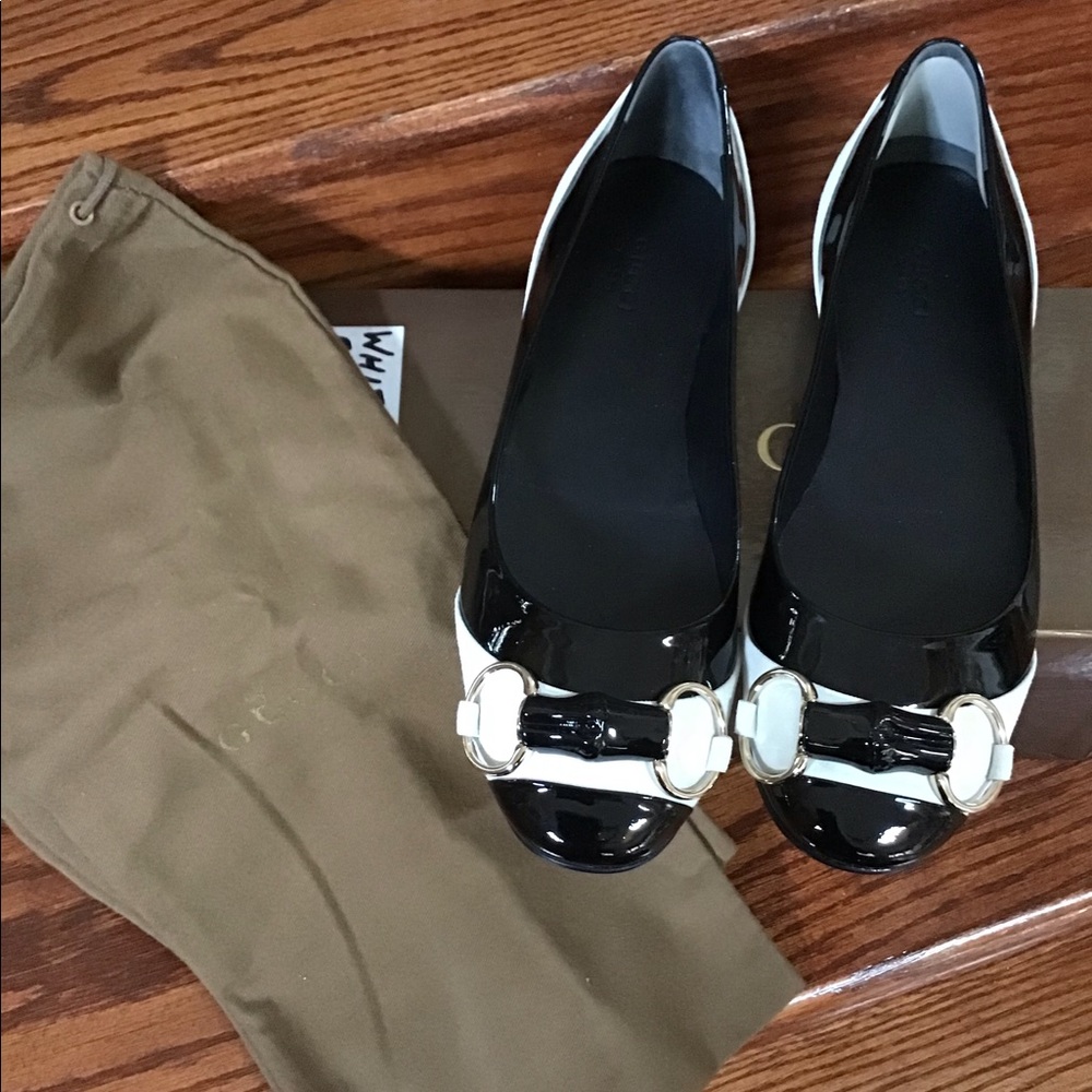 Gucci Moca Pelle Cuoio Venice Soft/Kid Scamoscia Black/White Flats Size …